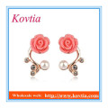 red color rose shape earrings wholesale stud earrings in yiwu